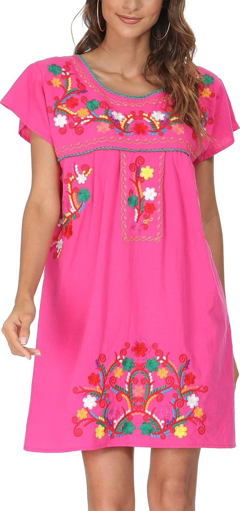 YZXDORWJ Women Mexican Embroidered Dress Short Sleeve