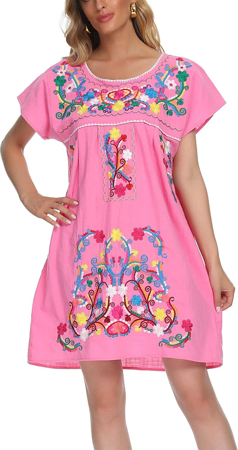 YZXDORWJ Women'S Casual Skirt Boho Mexican Peasant Dresse plus Size XXL Dress (225PINK, M)