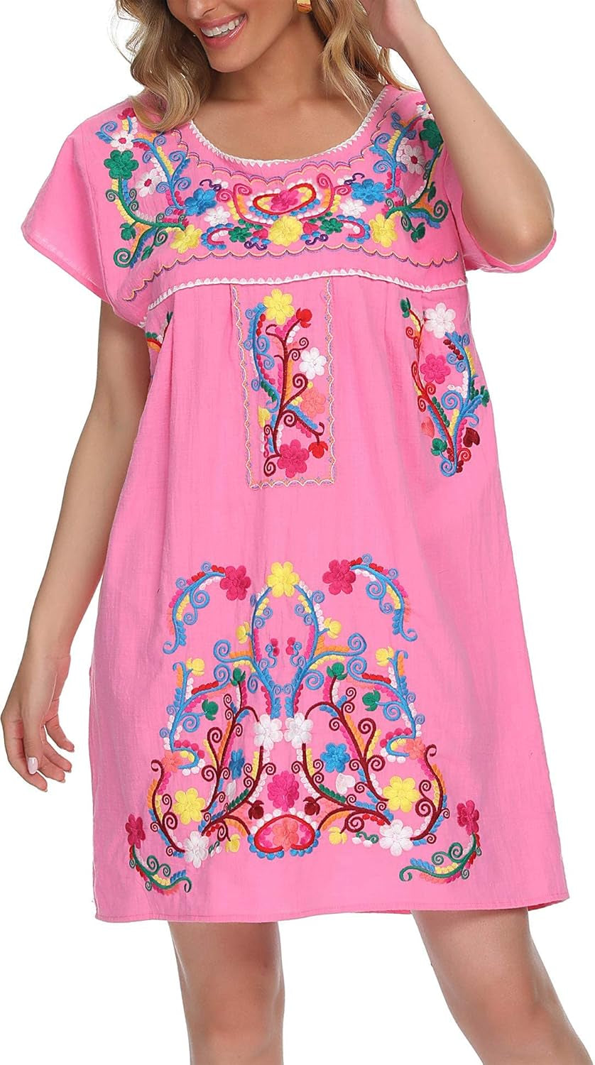 YZXDORWJ Women'S Casual Skirt Boho Mexican Peasant Dresse plus Size XXL Dress (225PINK, M)