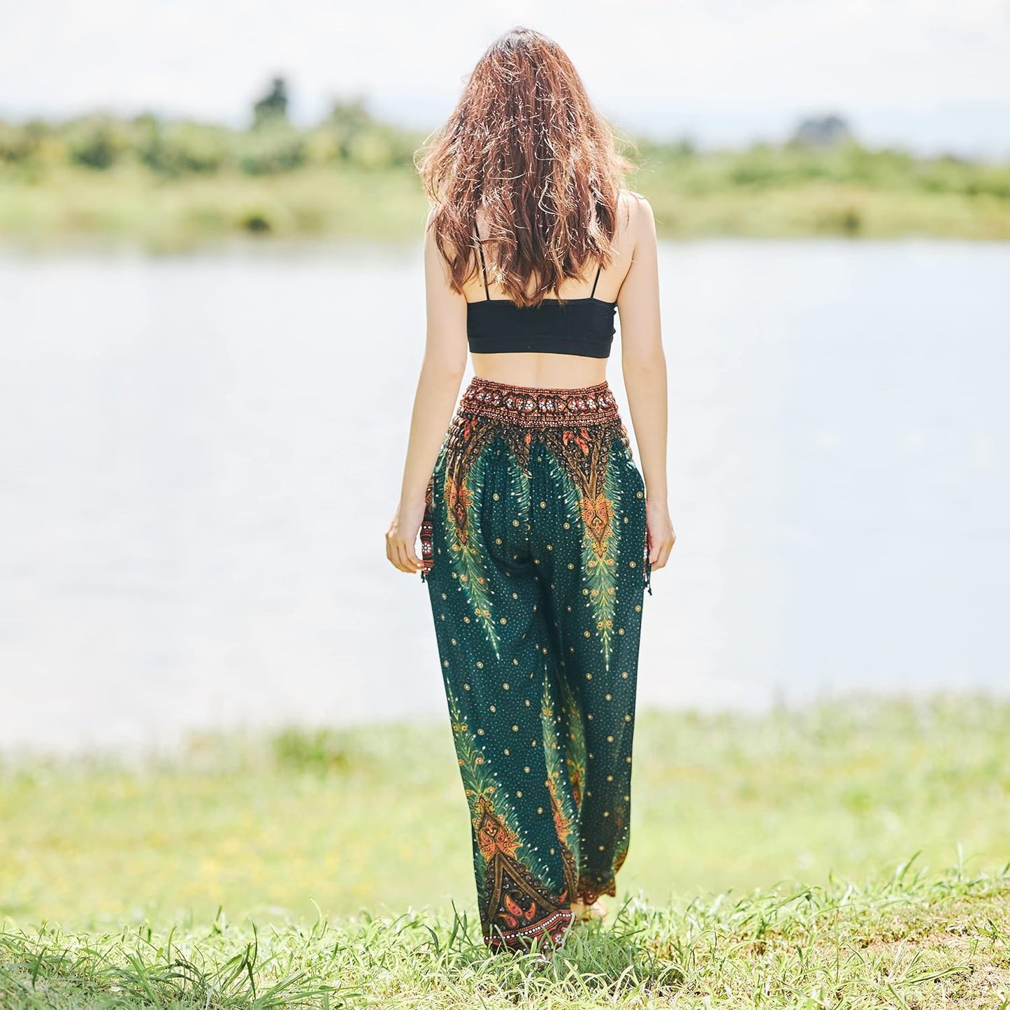 Lannaclothesdesign Women'S Smocked Waist Boho Flowy Yoga Harem Pants Hippie Clothes