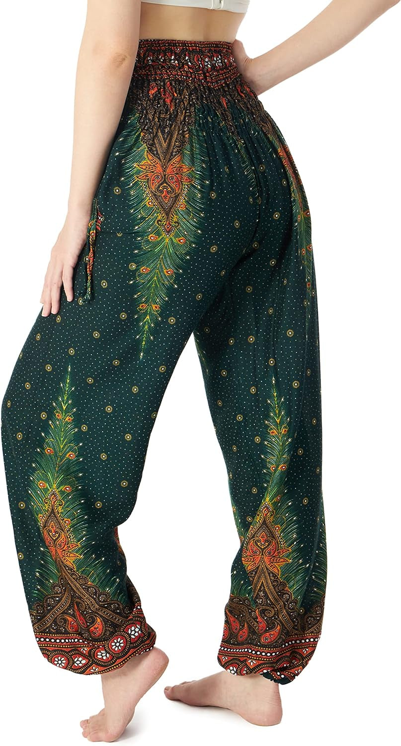 Lannaclothesdesign Women'S Smocked Waist Boho Flowy Yoga Harem Pants Hippie Clothes