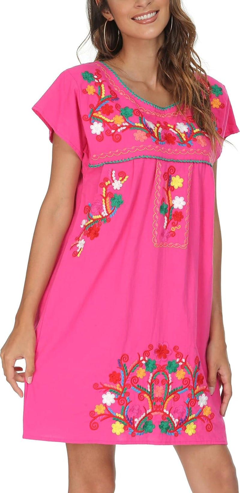 YZXDORWJ Women Mexican Embroidered Dress Short Sleeve