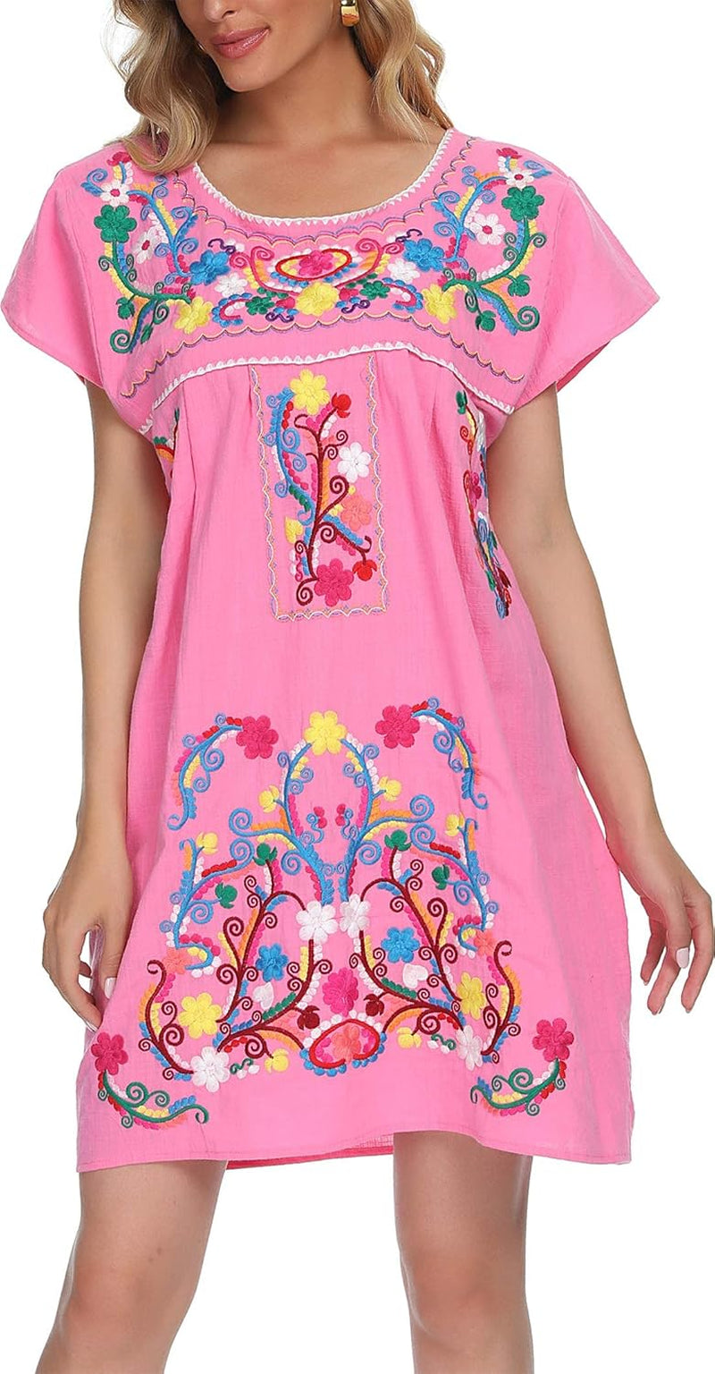 YZXDORWJ Women'S Casual Skirt Boho Mexican Peasant Dresse plus Size XXL Dress (225PINK, M)