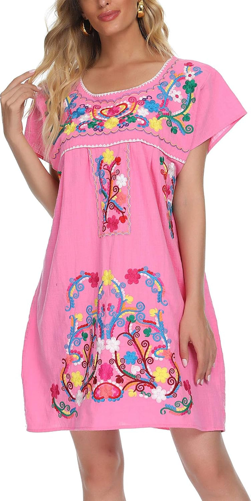 YZXDORWJ Women'S Casual Skirt Boho Mexican Peasant Dresse plus Size XXL Dress (225PINK, M)
