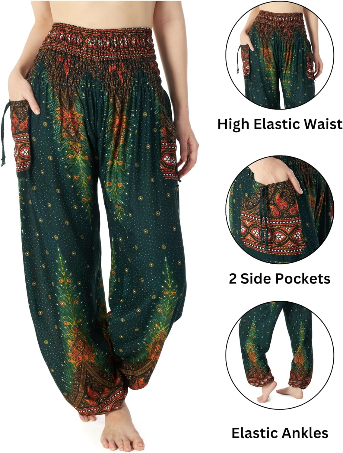 Lannaclothesdesign Women'S Smocked Waist Boho Flowy Yoga Harem Pants Hippie Clothes
